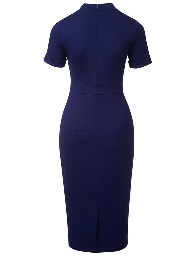The Bow Affair — Solid Colour Short Sleeve Bodycon Midi Dress