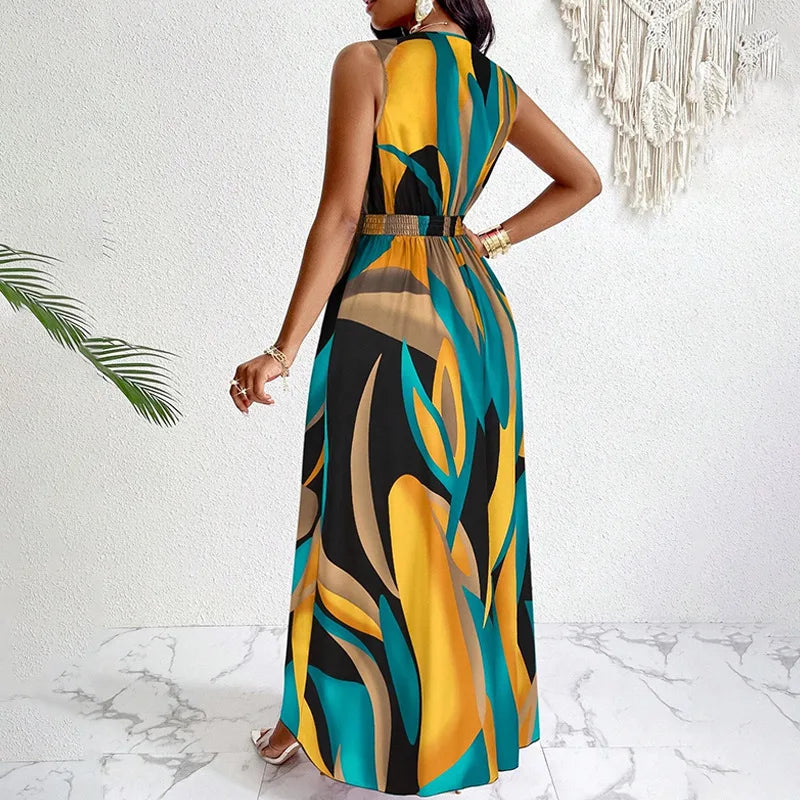 The Soleil Maxi — Printed V-Neck Sleeveless Maxi Dress