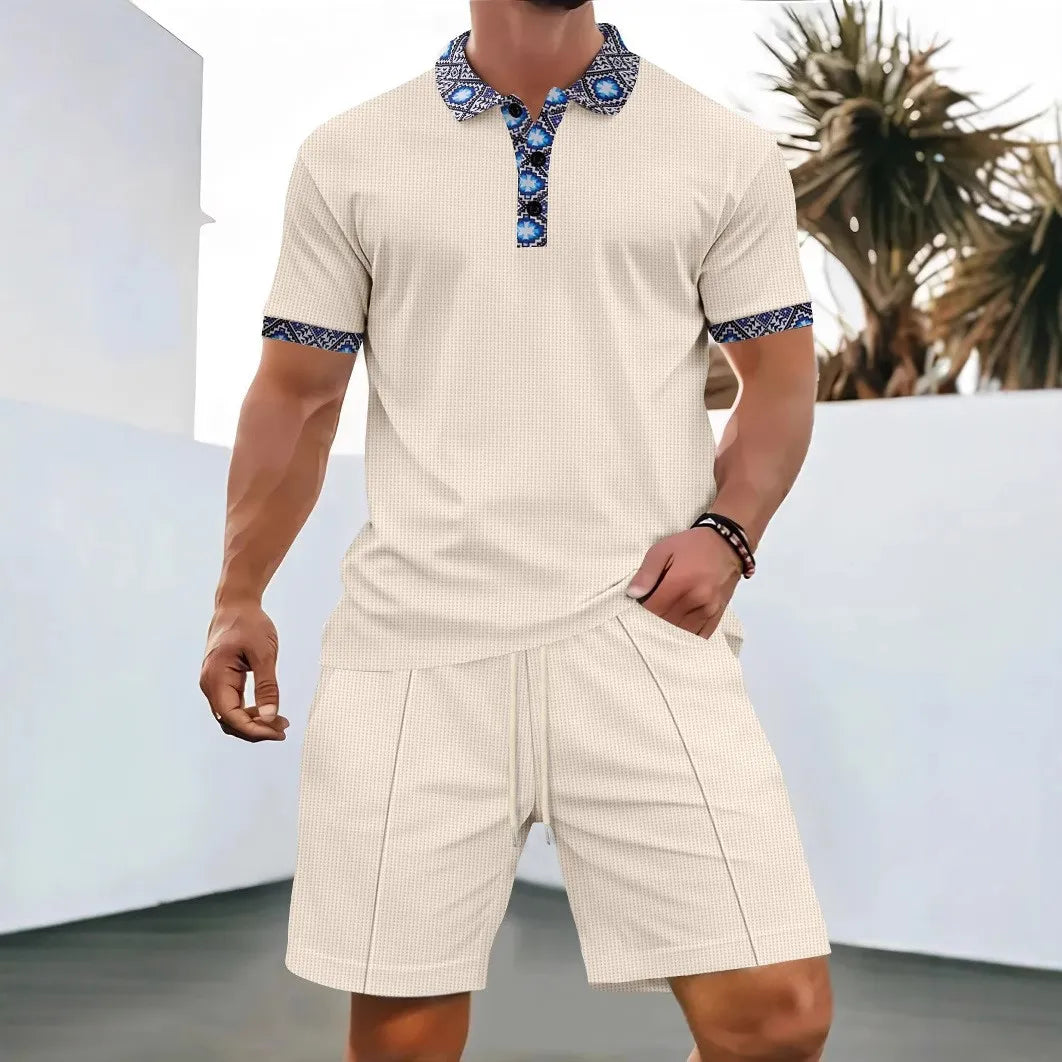 The Munice Set — Waffle-Knit Zip-Up Lapel Suit & Shorts