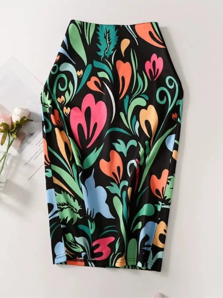 The Petal Wrap — Floral Print Bodycon Mini Skirt
