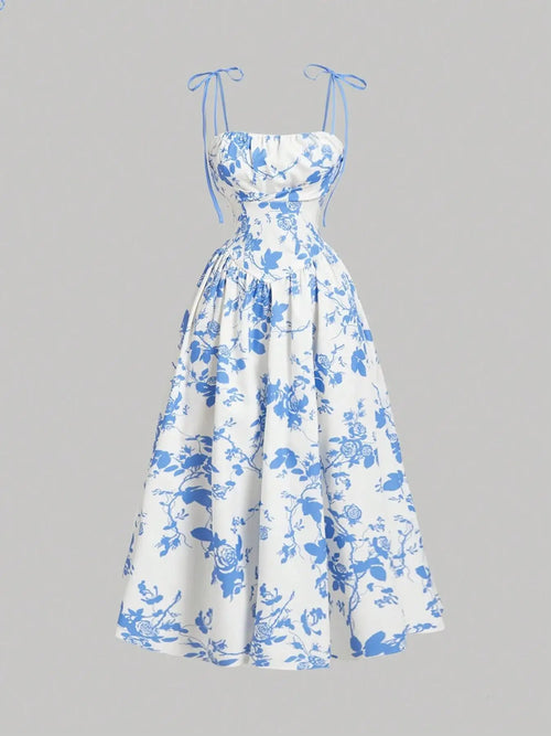 The Capri Spaghetti Strap— Printed Midi Dress