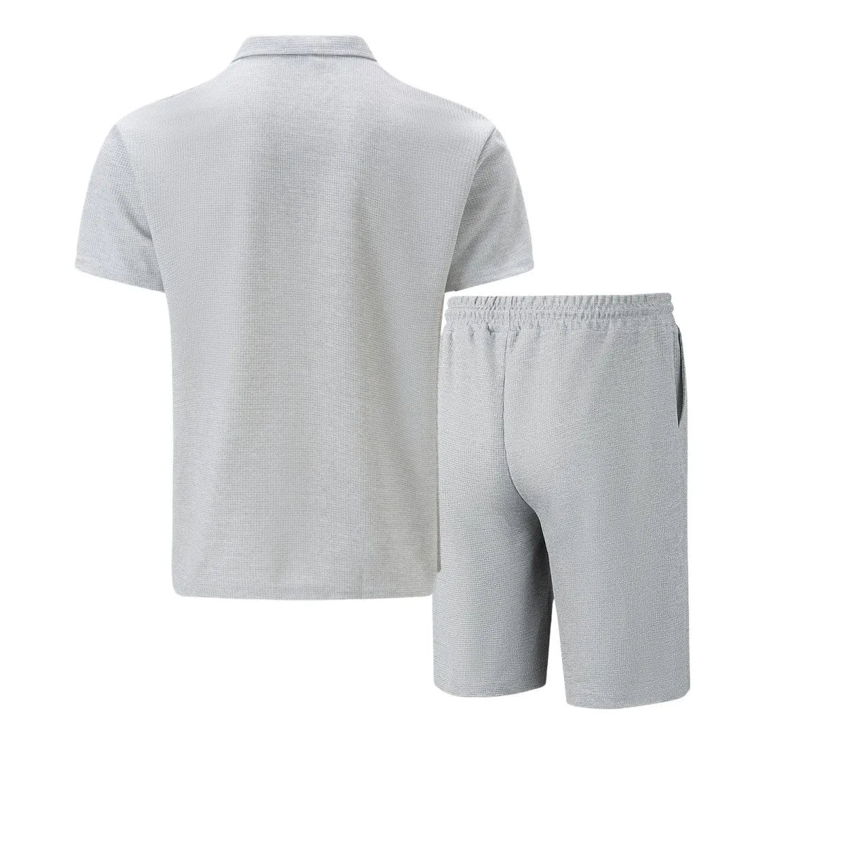 The Munice Set — Waffle-Knit Zip-Up Lapel Suit & Shorts