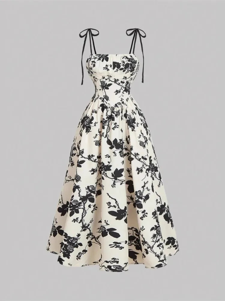 The Capri Spaghetti Strap— Printed Midi Dress