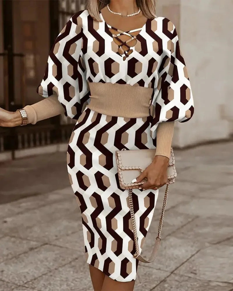 The Filomena — V-Neck Hollow-Waist Long Sleeve Dress