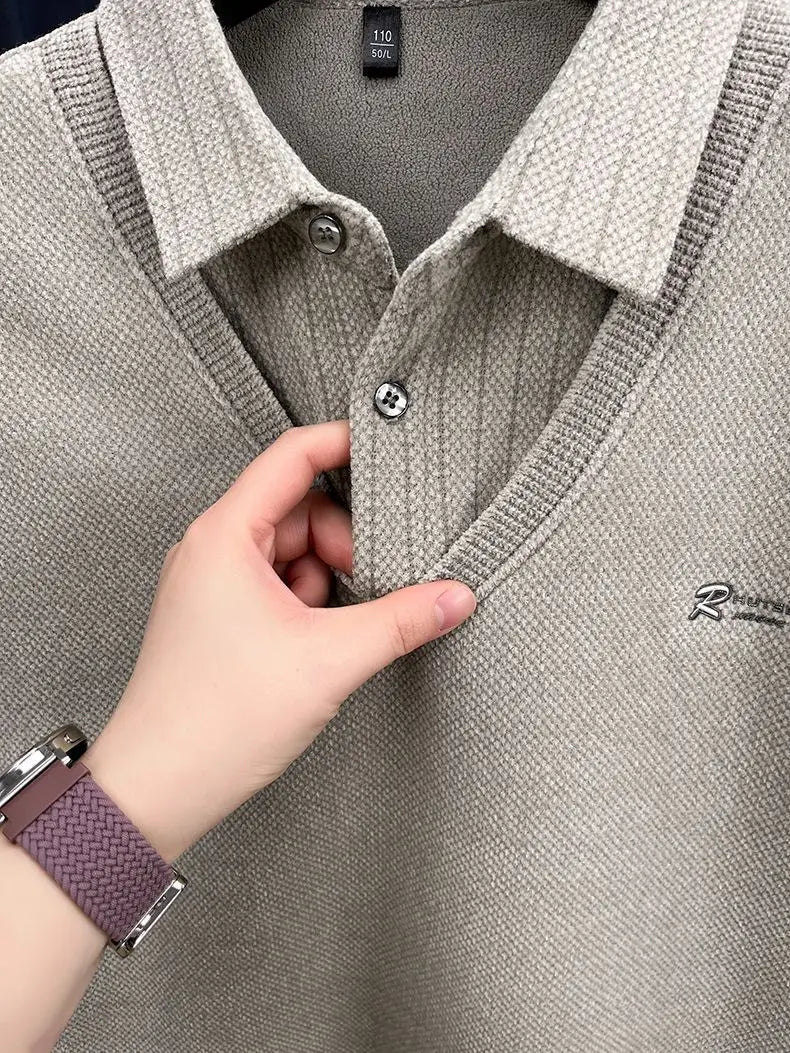 The Woolby Knit— Polo Collar Stripe Patchwork Thickened Wool Sweater