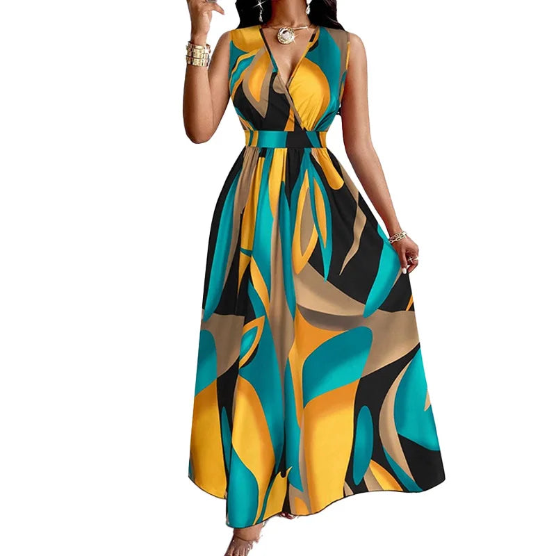 The Soleil Maxi — Printed V-Neck Sleeveless Maxi Dress