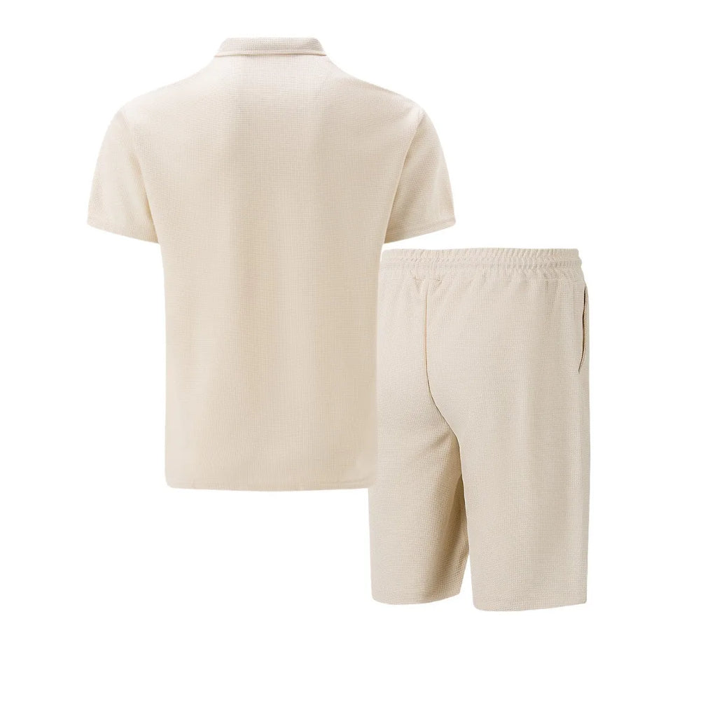 The Munice Set — Waffle-Knit Zip-Up Lapel Suit & Shorts