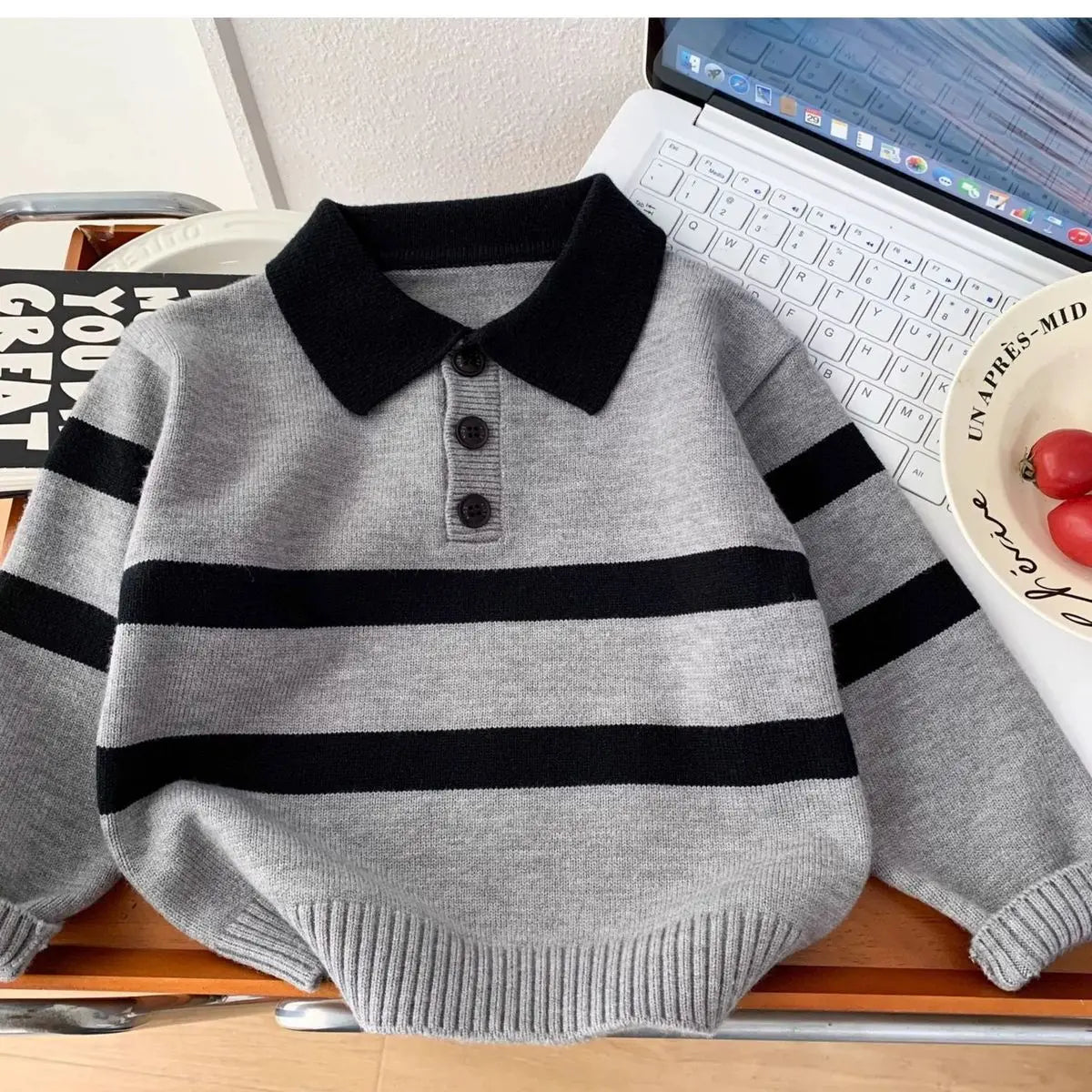The Little Scholar — Knitted Polo Collar Warm Shirt