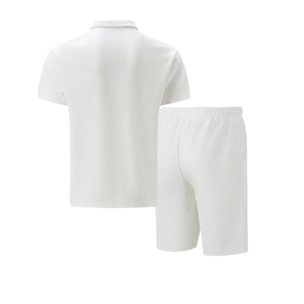 The Munice Set — Waffle-Knit Zip-Up Lapel Suit & Shorts