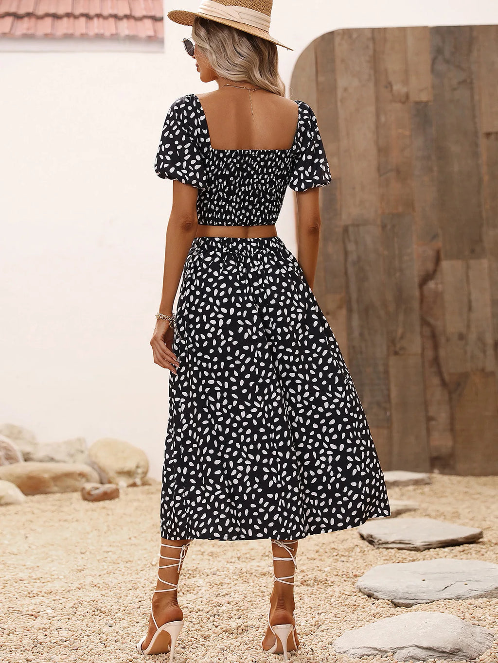 The Noir Edit — V-Neck Short Sleeve Top & Skirt Set