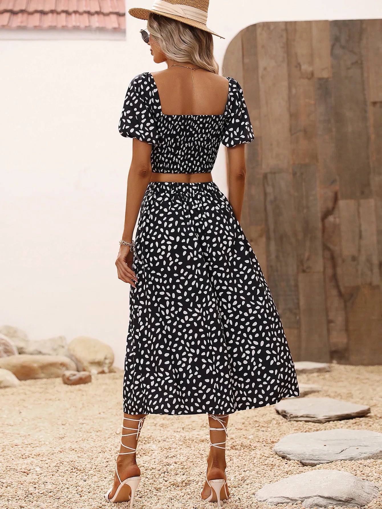The Noir Edit — V-Neck Short Sleeve Top & Skirt Set