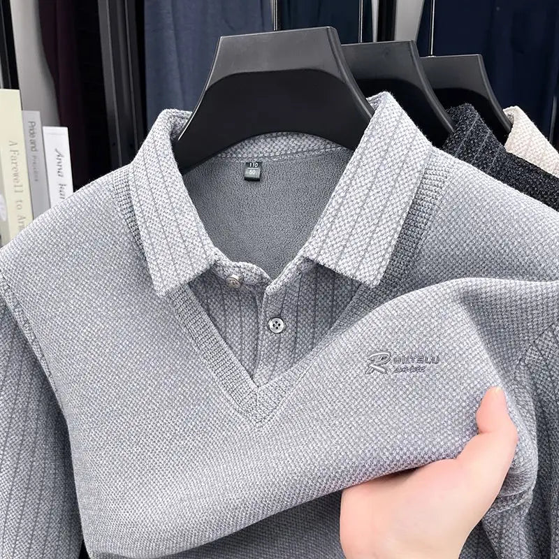The Woolby Knit— Polo Collar Stripe Patchwork Thickened Wool Sweater