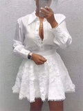 The White Affair — Polyester Button Top & A-Line Skirt Set