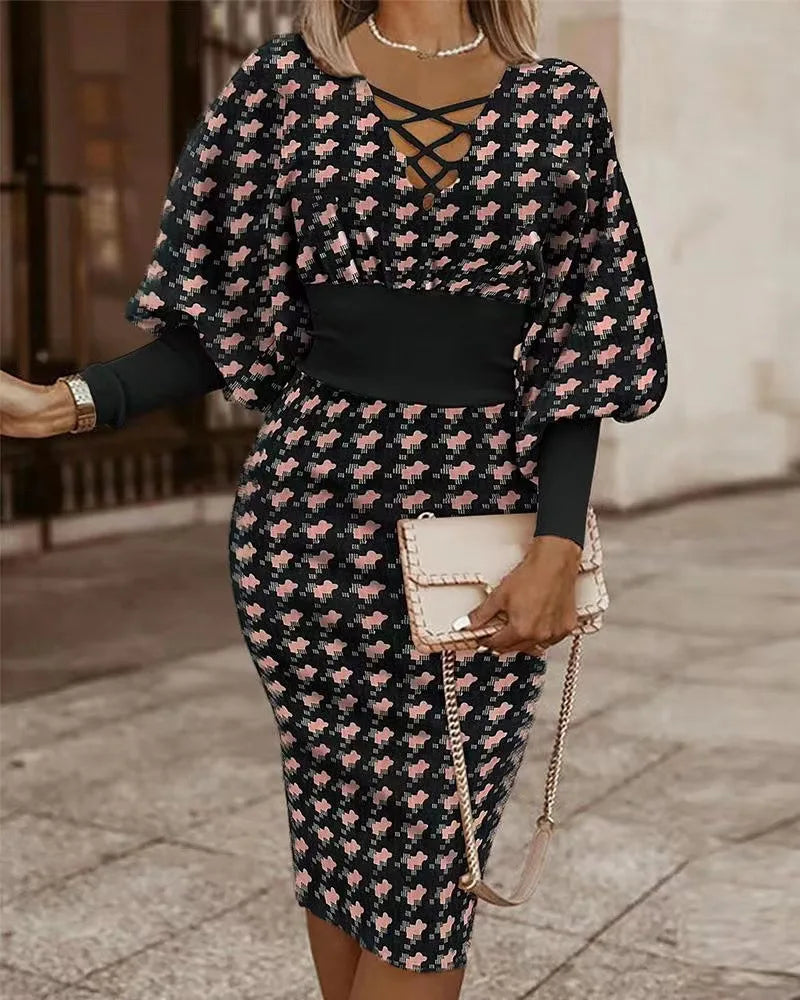 The Filomena — V-Neck Hollow-Waist Long Sleeve Dress