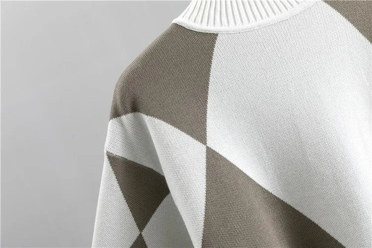 The Diamond Check — Knitted Turtleneck Sweater & Pants Set
