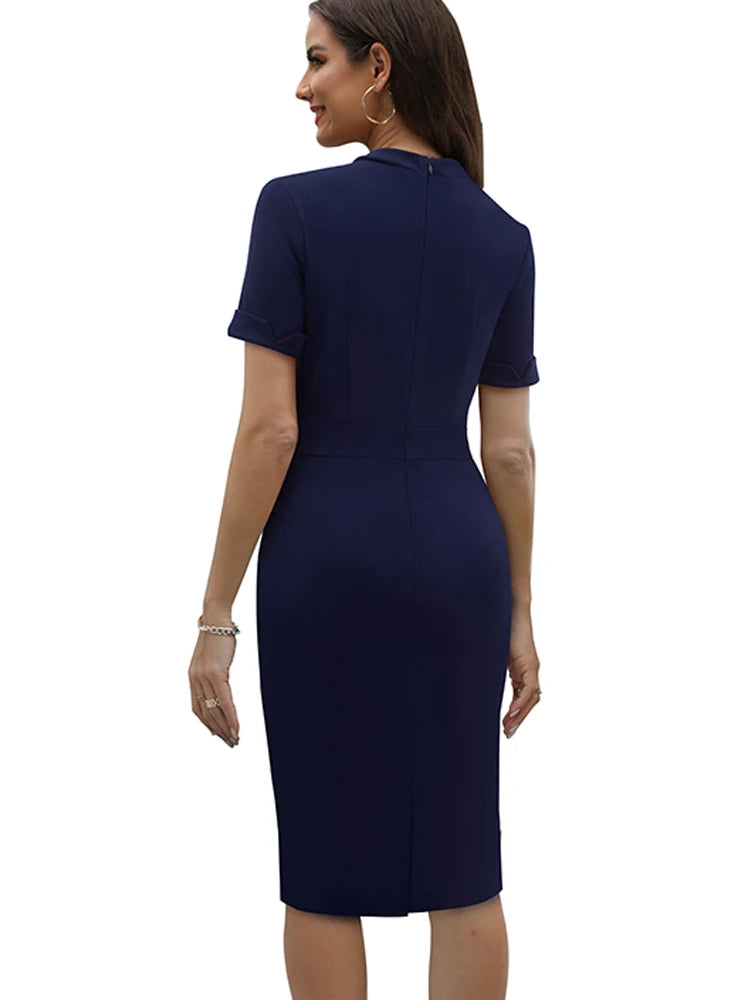 The Bow Affair — Solid Colour Short Sleeve Bodycon Midi Dress