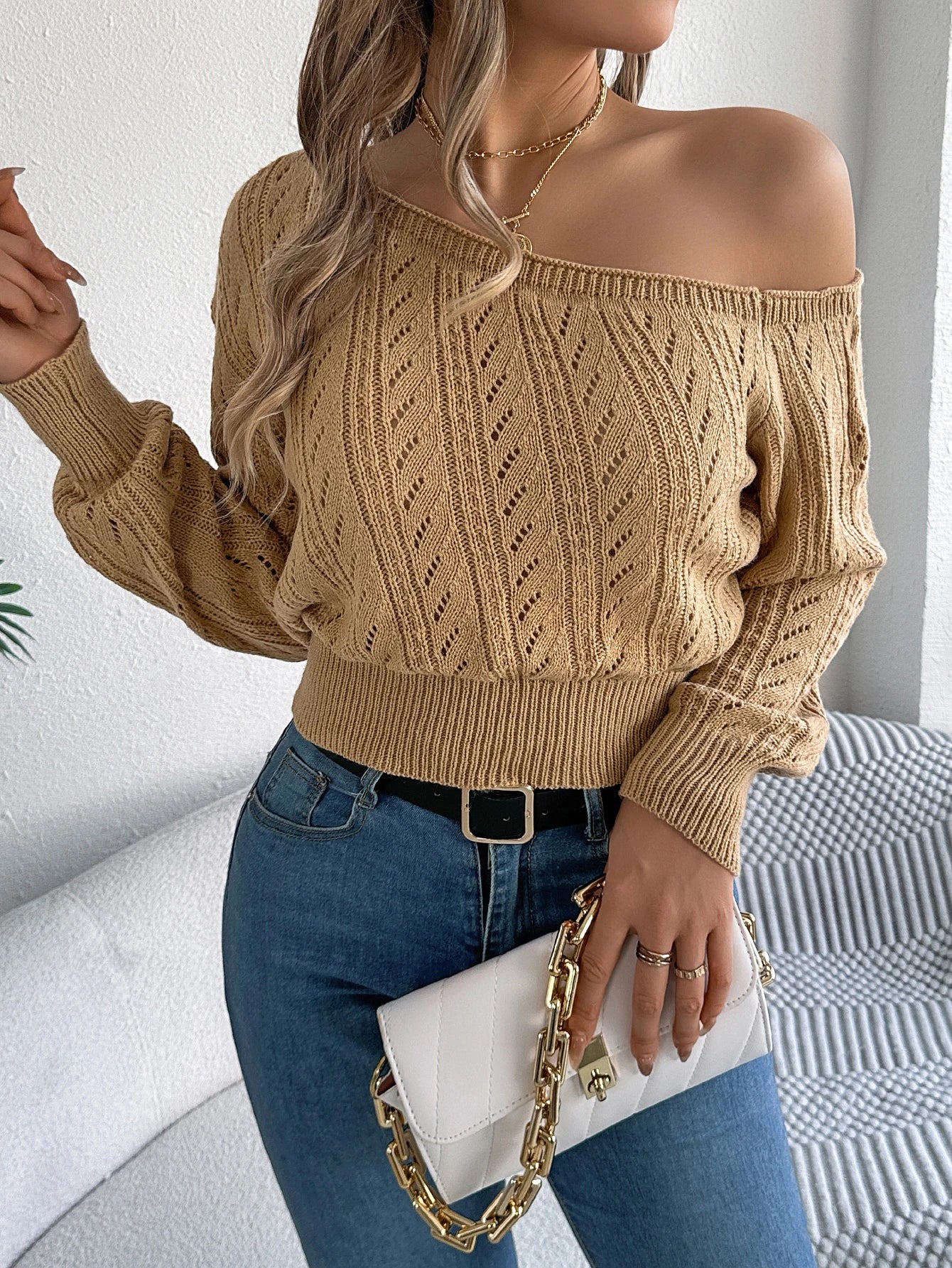 The Slouch Edit — Slash Neck Off-Shoulder Long Sleeve Knitted Pullover