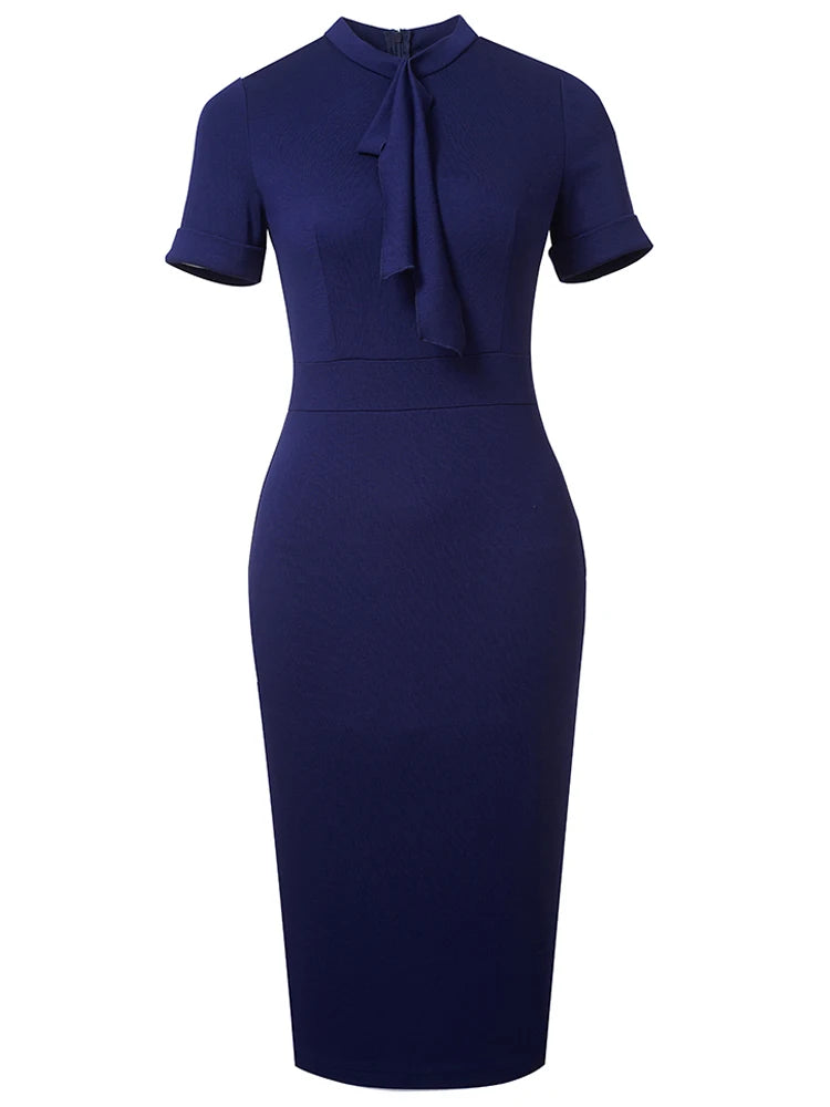The Bow Affair — Solid Colour Short Sleeve Bodycon Midi Dress