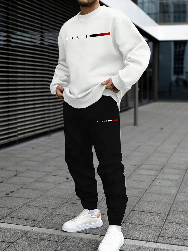 The Paris Edit — Letter Print Round Neck Long Sleeve Two-Piece Tracksuit