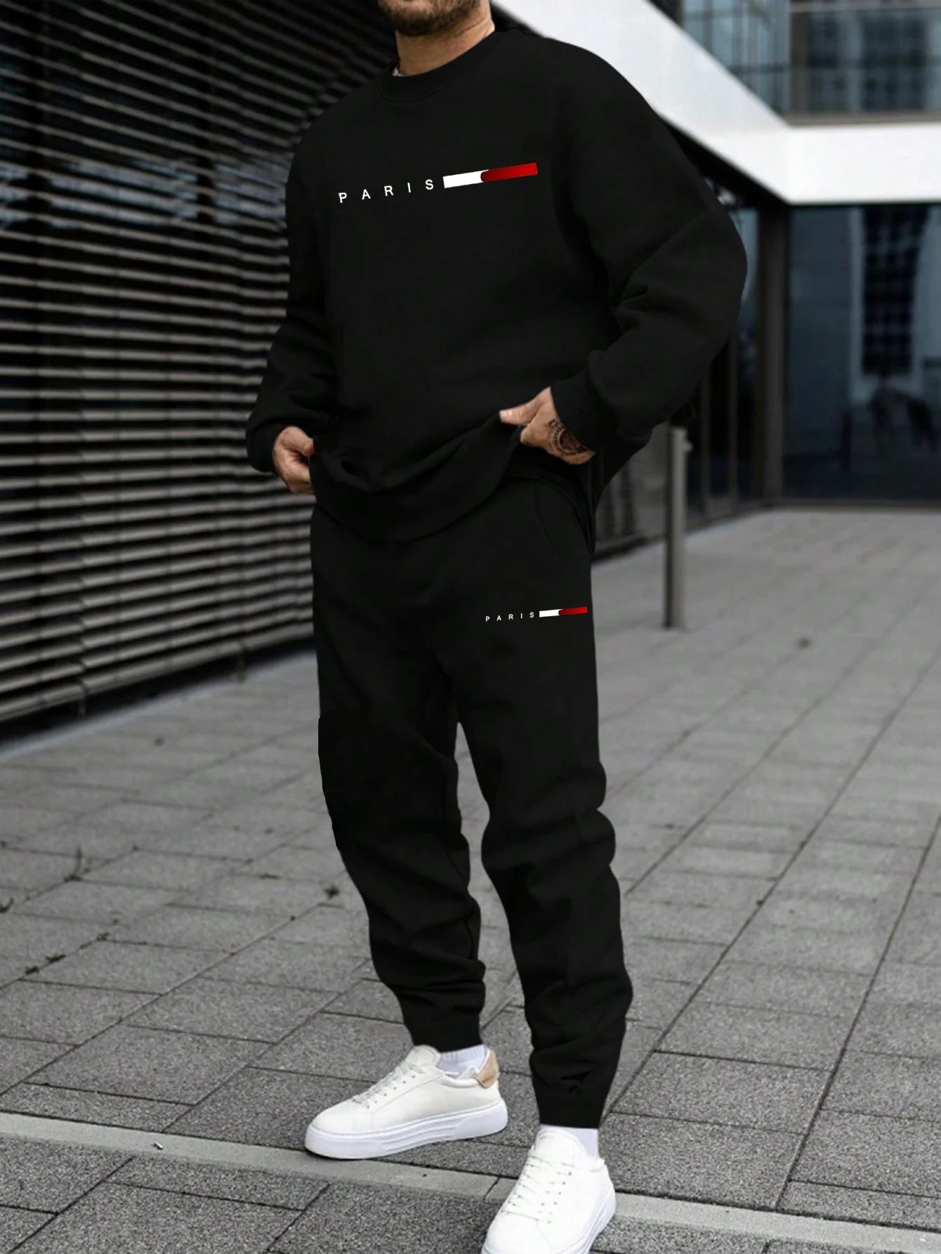 The Paris Edit — Letter Print Round Neck Long Sleeve Two-Piece Tracksuit