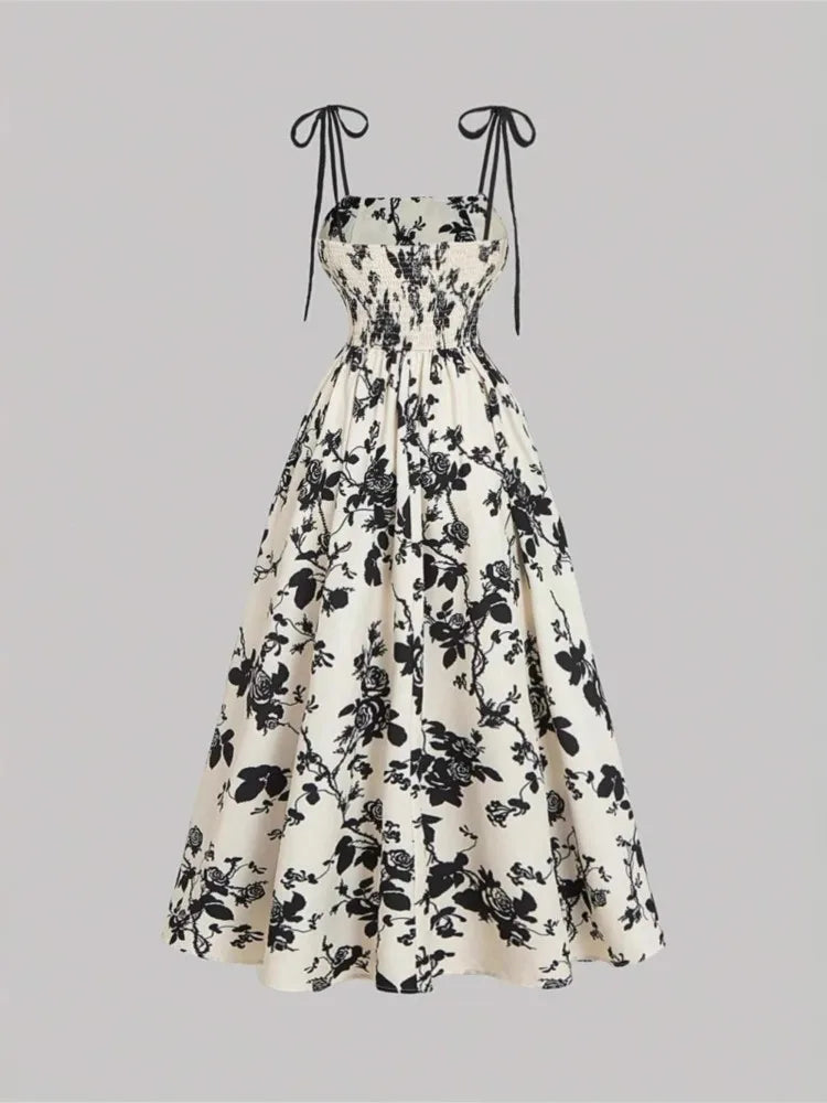 The Capri Spaghetti Strap— Printed Midi Dress