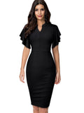 The Ruffle Edit — Solid Colour Short Sleeve Ruffle Bodycon Pencil Dress