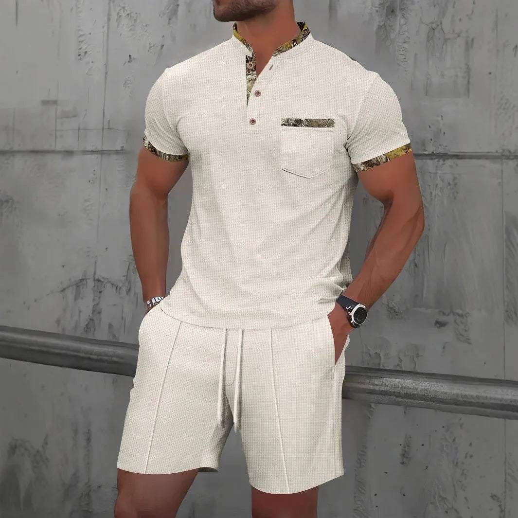 The Munice Set — Waffle-Knit Zip-Up Lapel Suit & Shorts