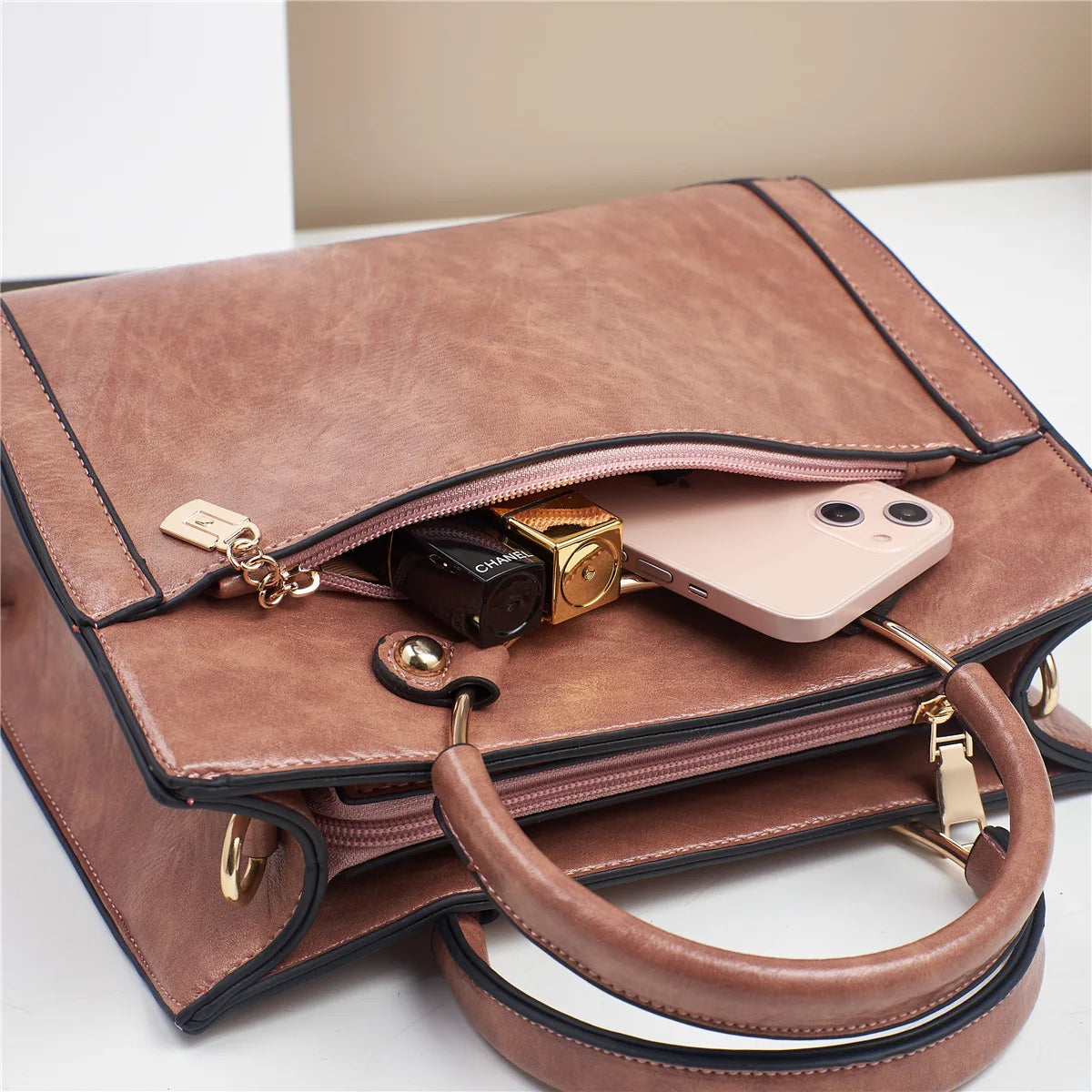 The Bucket Shoulder Bag — PU Leather Zipper Handbag