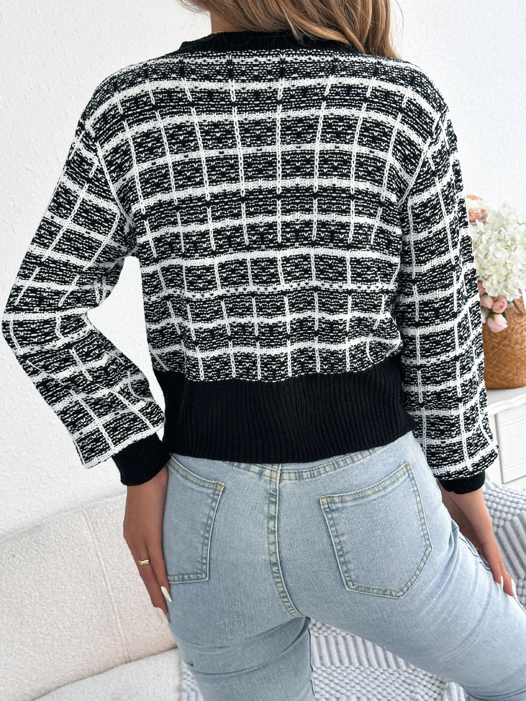 The Plaid Knit — Contrast Plaid Knitted Cardigan