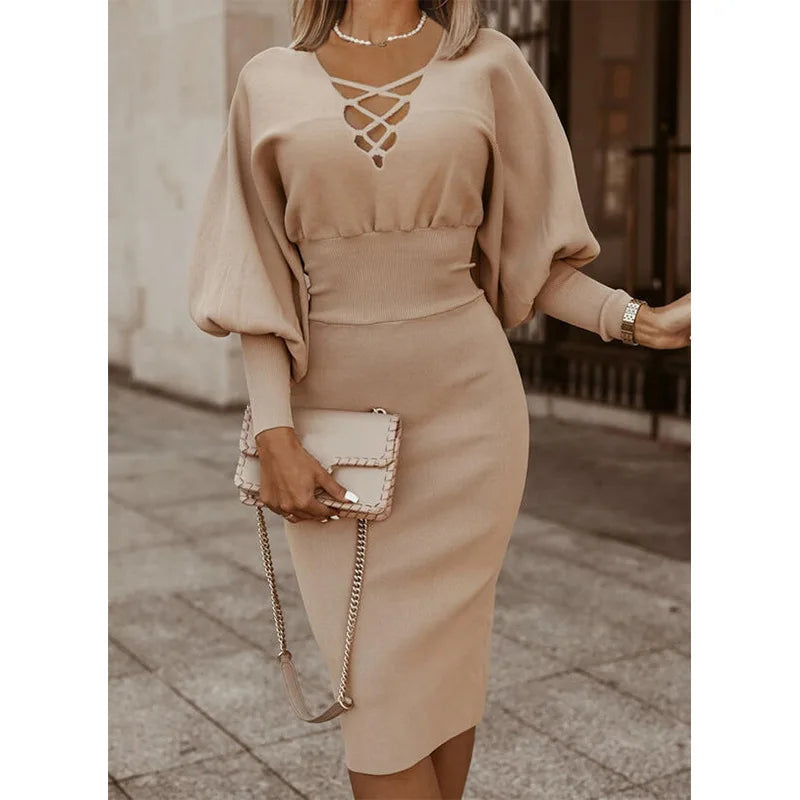 The Filomena — V-Neck Hollow-Waist Long Sleeve Dress