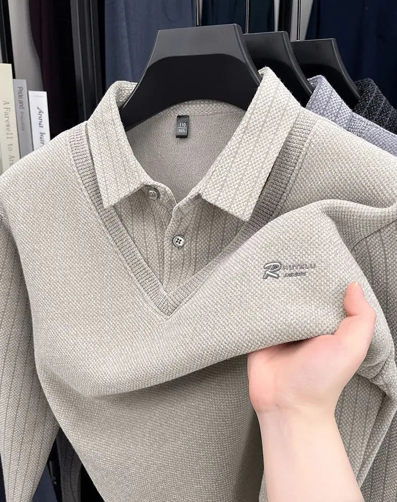 The Woolby Knit— Polo Collar Stripe Patchwork Thickened Wool Sweater