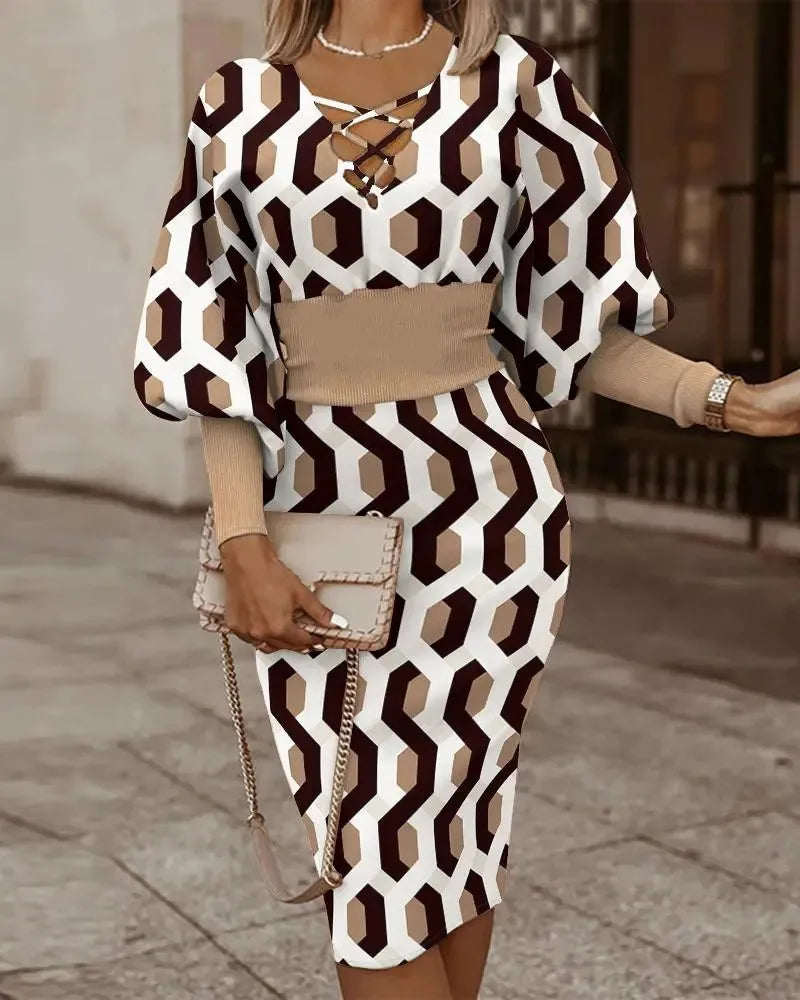 The Filomena — V-Neck Hollow-Waist Long Sleeve Dress