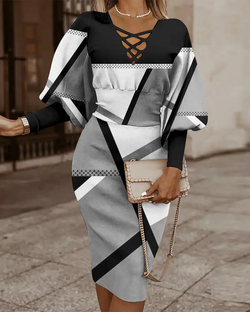 The Filomena — V-Neck Hollow-Waist Long Sleeve Dress