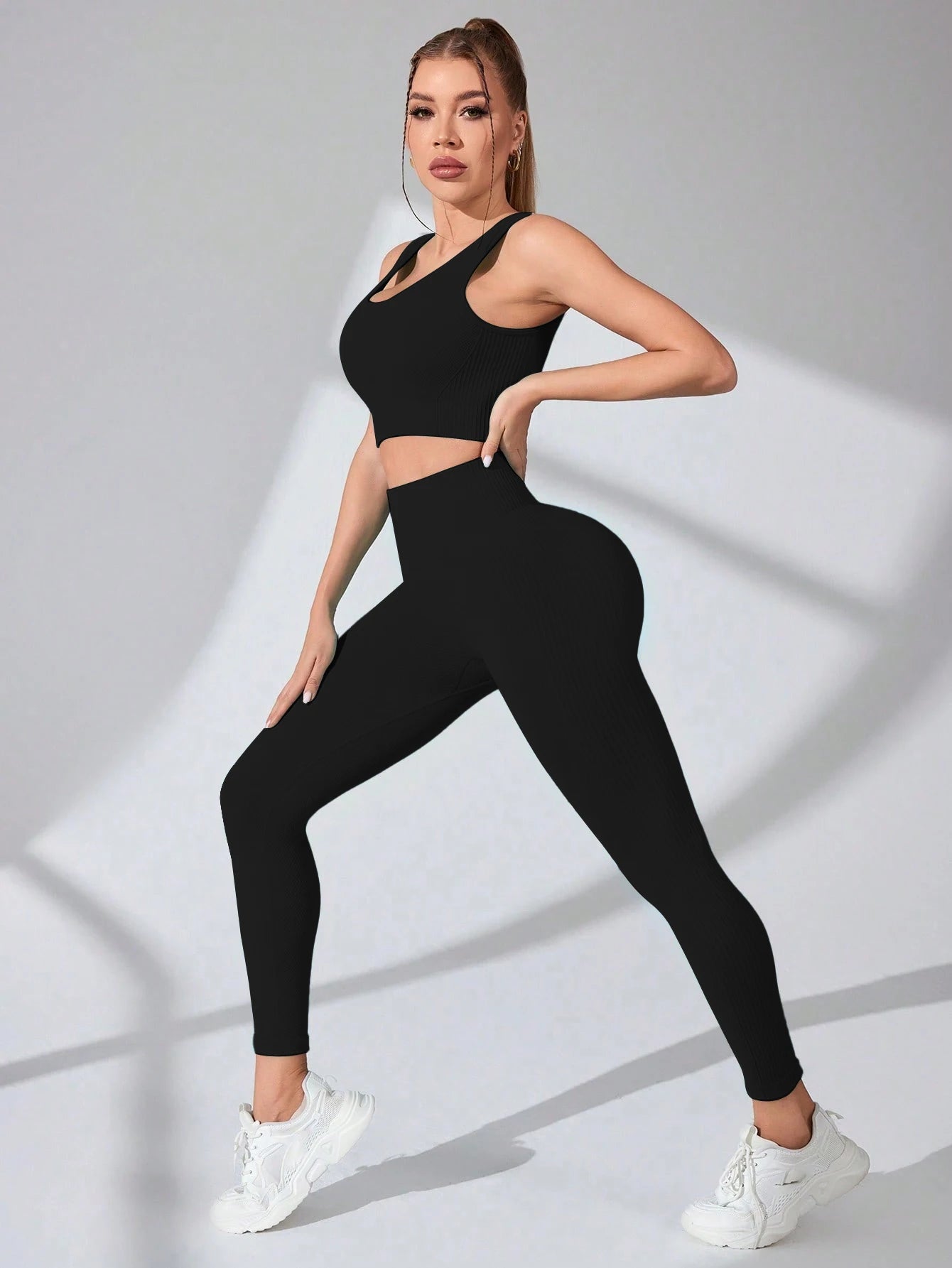 The Gym Fire— Cross-Strap Sports Bra & Yoga Leggings Two-Piece