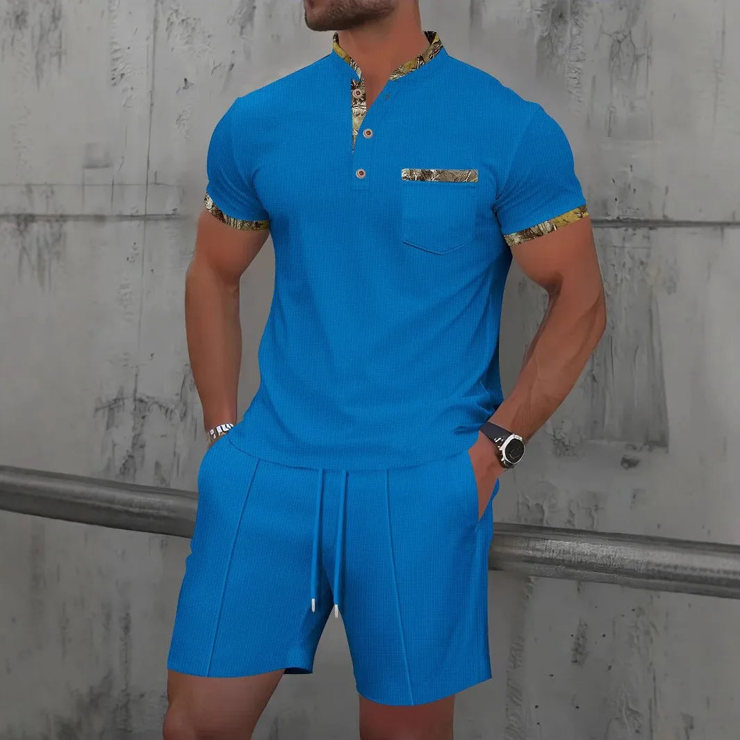 The Munice Set — Waffle-Knit Zip-Up Lapel Suit & Shorts
