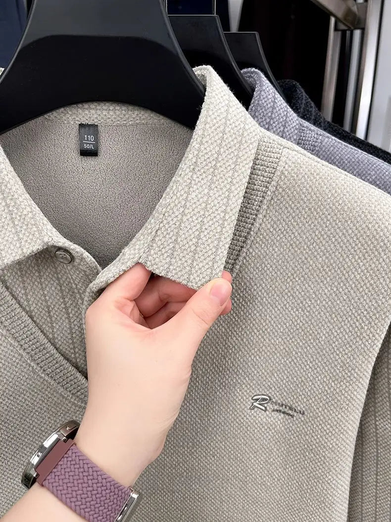 The Woolby Knit— Polo Collar Stripe Patchwork Thickened Wool Sweater