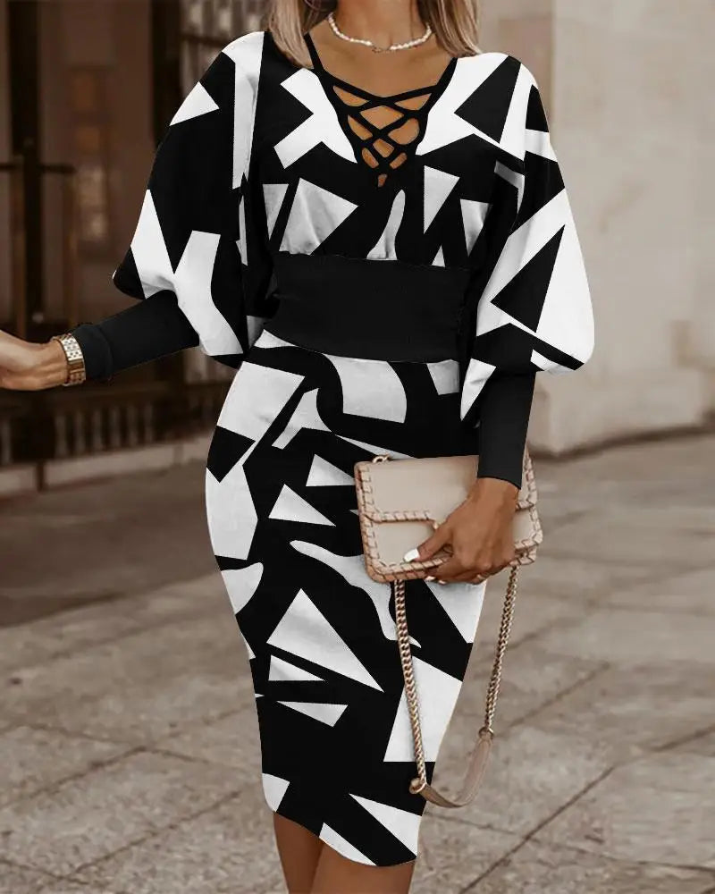 The Filomena — V-Neck Hollow-Waist Long Sleeve Dress