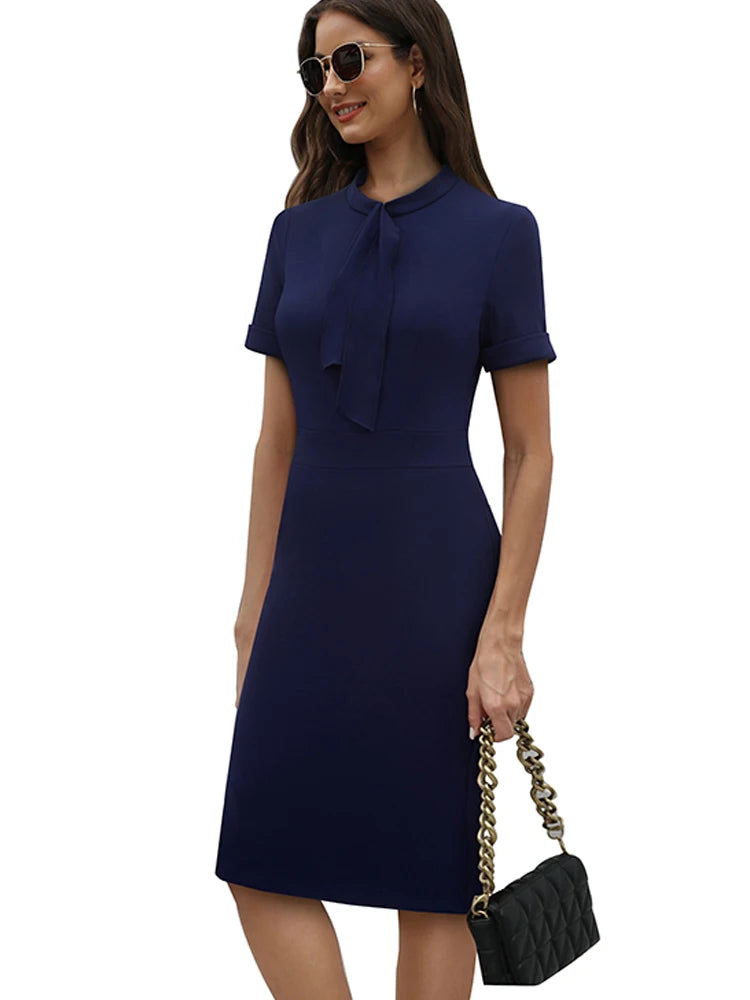 The Bow Affair — Solid Colour Short Sleeve Bodycon Midi Dress
