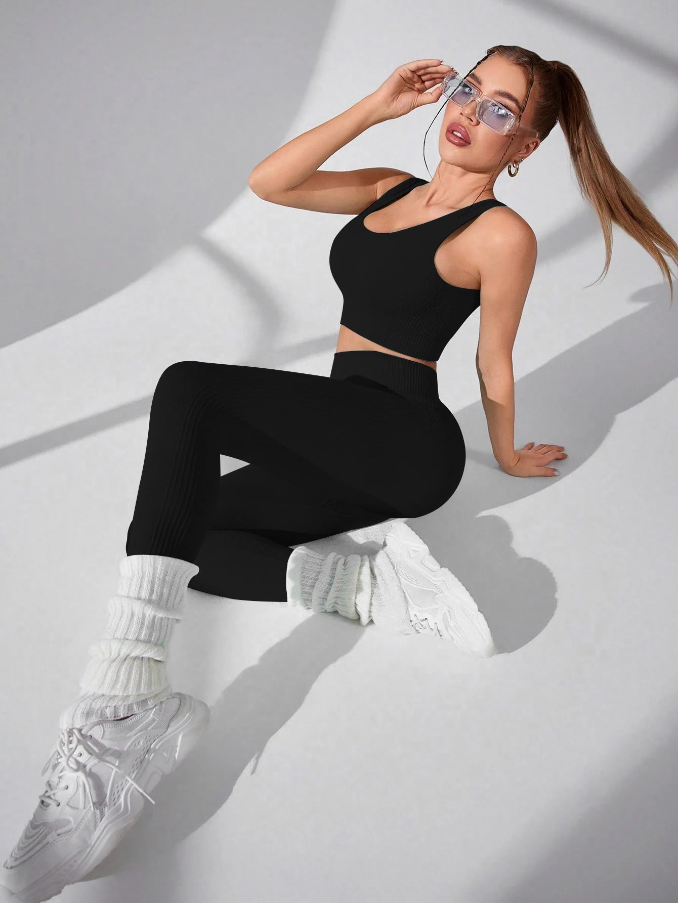 The Gym Fire— Cross-Strap Sports Bra & Yoga Leggings Two-Piece