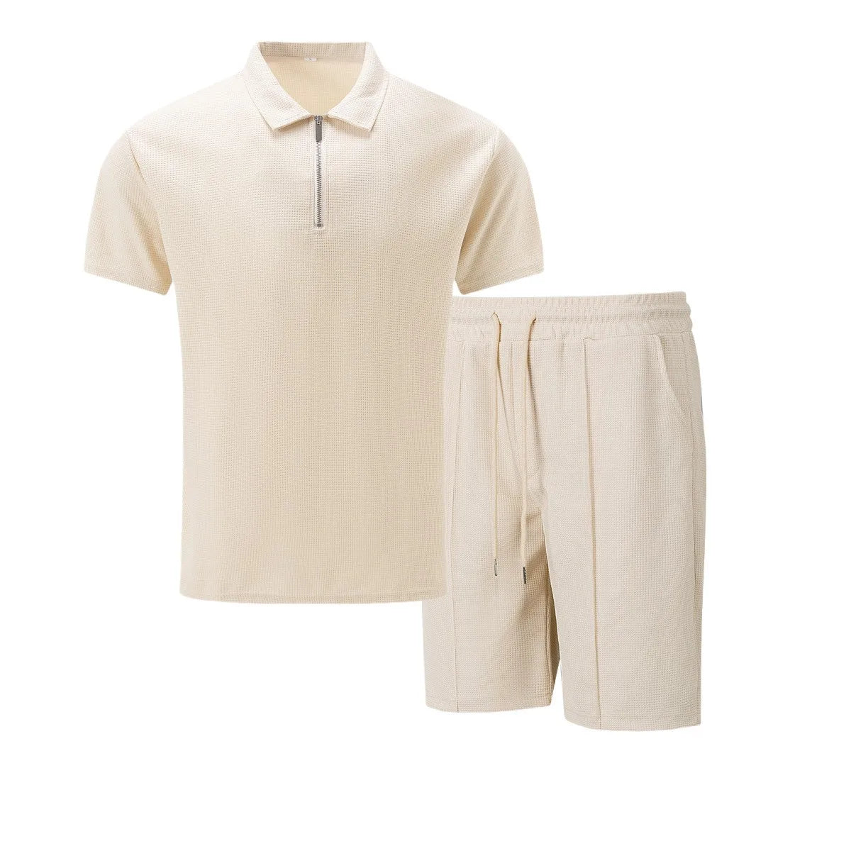 The Munice Set — Waffle-Knit Zip-Up Lapel Suit & Shorts