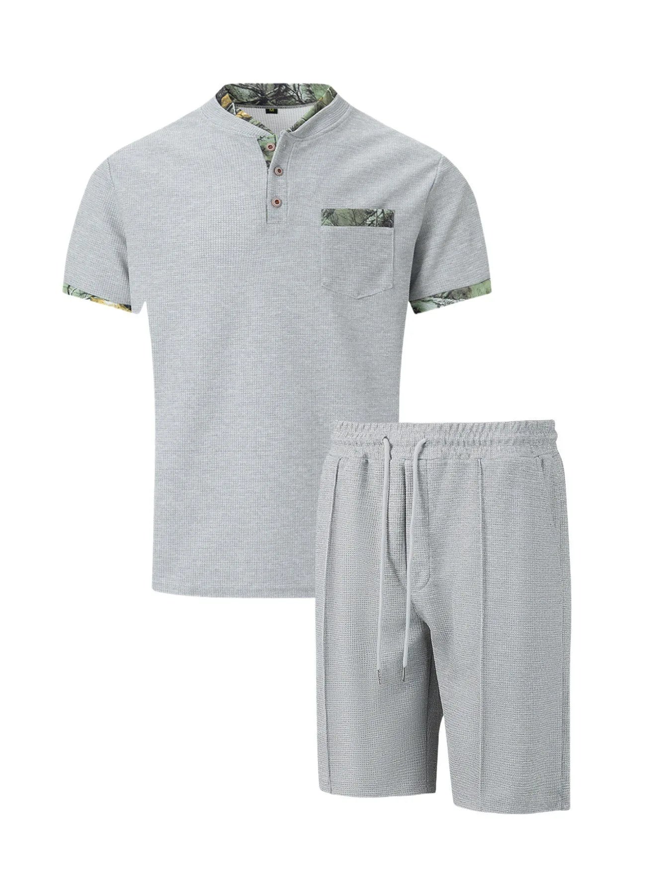 The Munice Set — Waffle-Knit Zip-Up Lapel Suit & Shorts