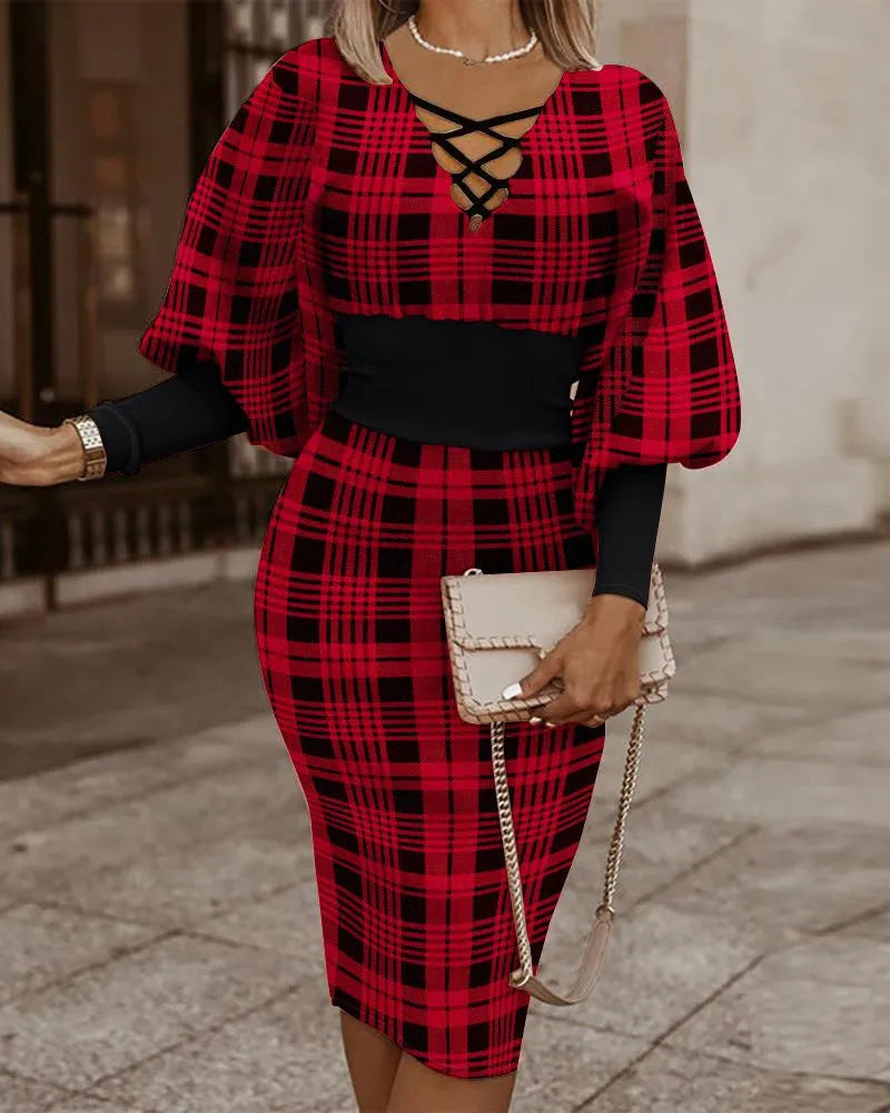 The Filomena — V-Neck Hollow-Waist Long Sleeve Dress