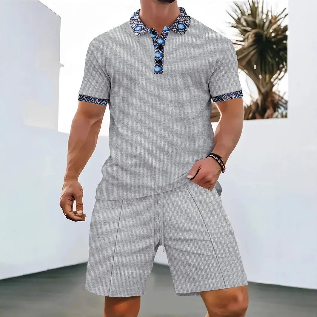 The Munice Set — Waffle-Knit Zip-Up Lapel Suit & Shorts