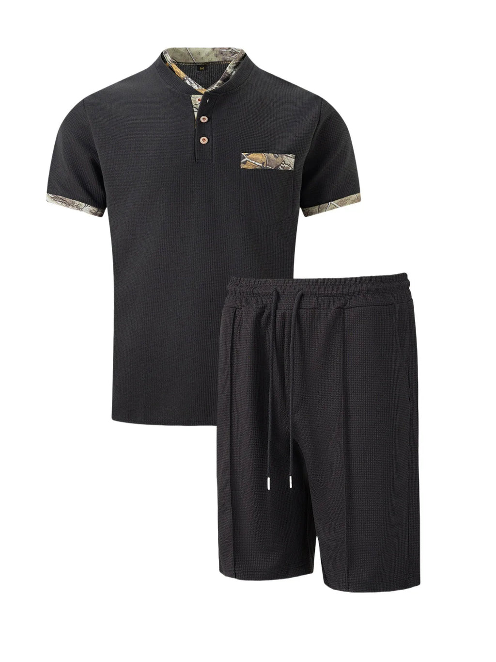 The Munice Set — Waffle-Knit Zip-Up Lapel Suit & Shorts