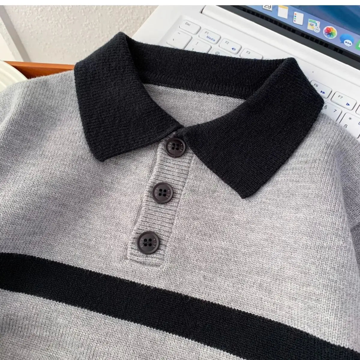 The Little Scholar — Knitted Polo Collar Warm Shirt