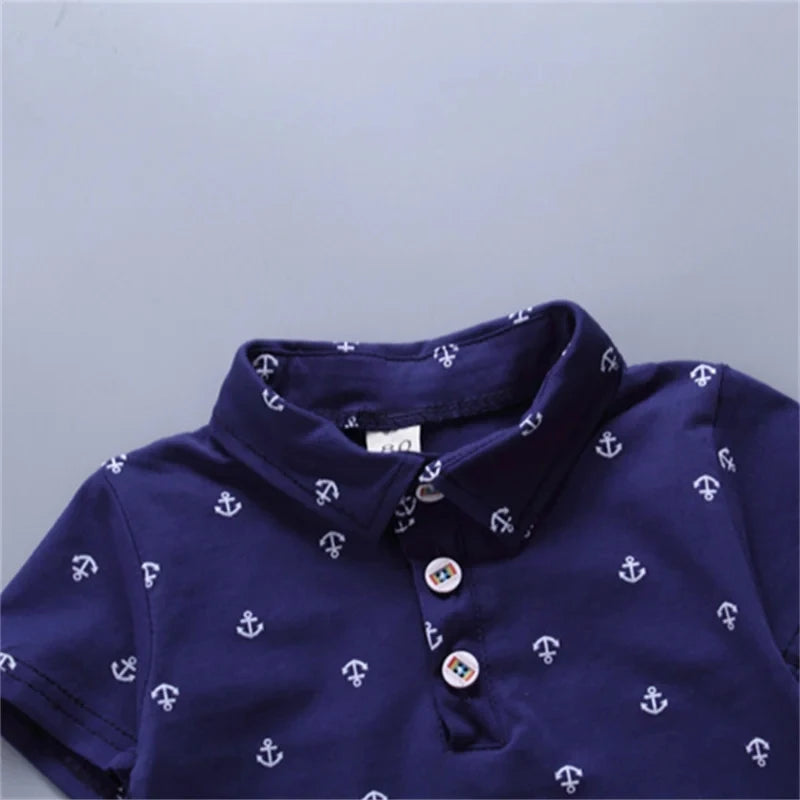 The Anchor Print — Cotton-Blend Short Sleeve Shorts Set