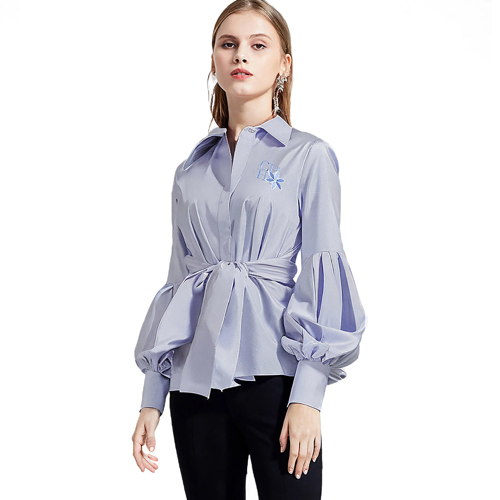 The Florentine Blouse — Embroidered Lantern Sleeve Shirt