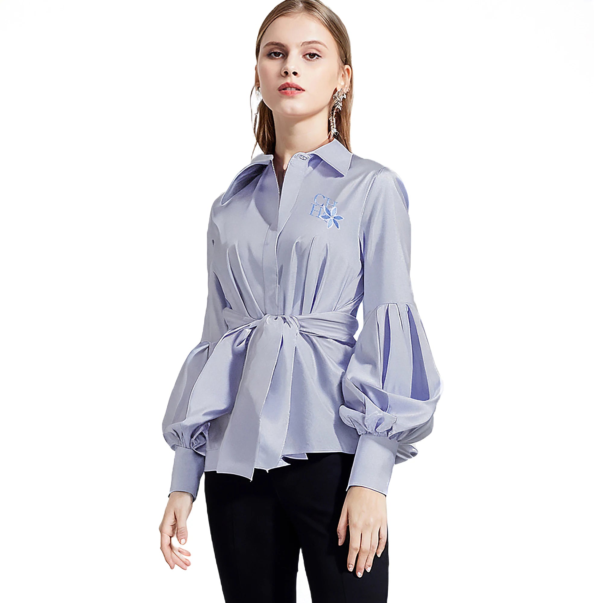The Florentine Blouse — Embroidered Lantern Sleeve Shirt