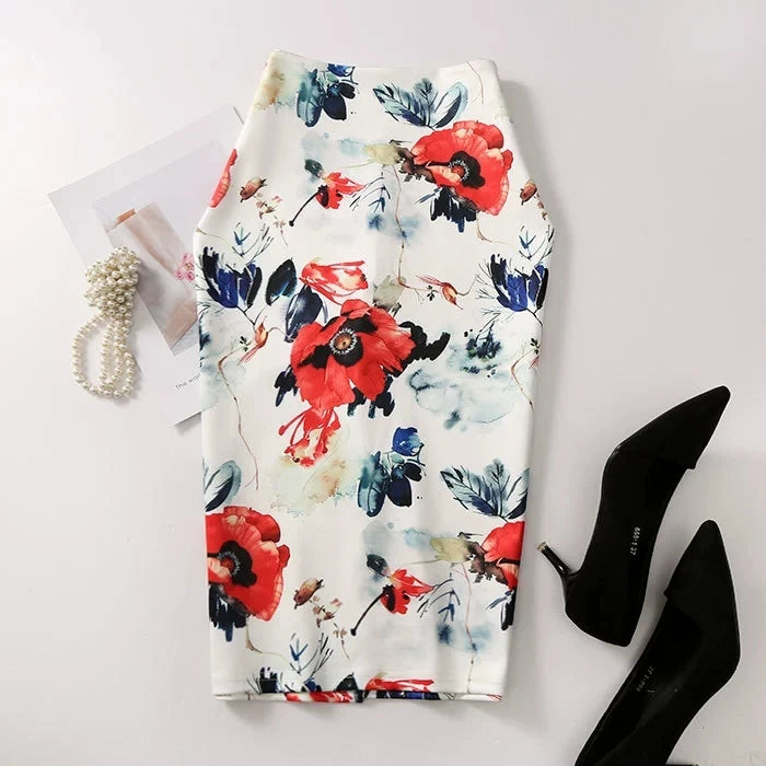 The Petal Wrap — Floral Print Bodycon Mini Skirt