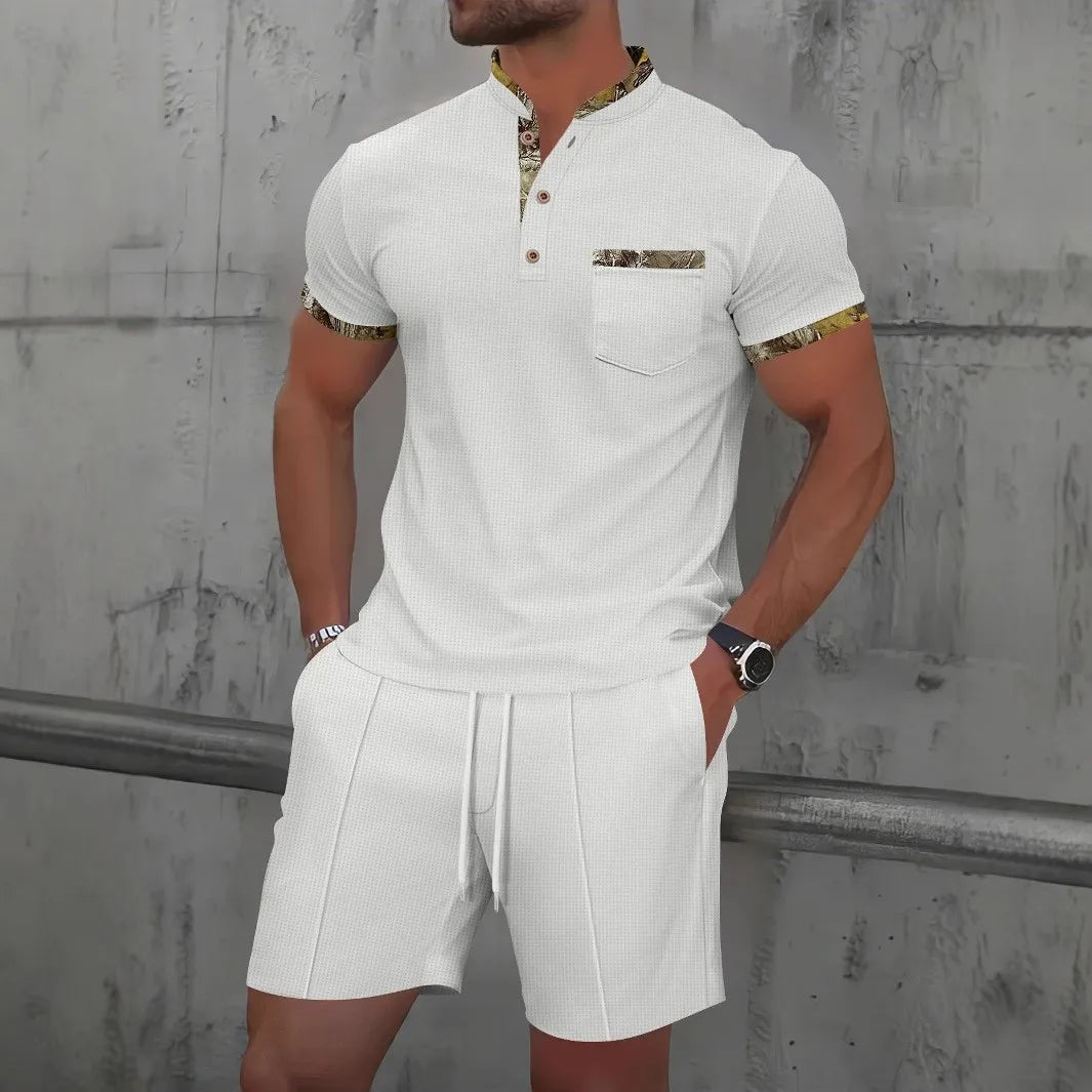 The Munice Set — Waffle-Knit Zip-Up Lapel Suit & Shorts